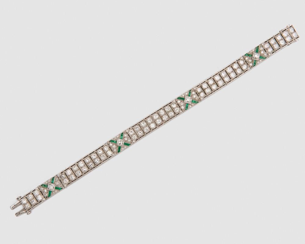 Appraisal: TIFFANY CO Platinum Diamond and Emerald Bracelet TIFFANY CO Platinum