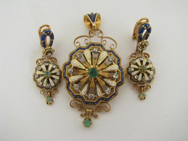 Appraisal: Stunning earrings and pendant brooch en suite possibly Russian in