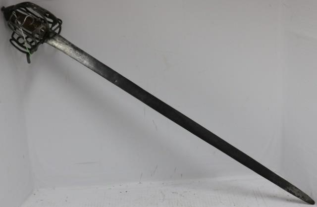 Appraisal: TH C SCOTTISH HILTED BROADSWORD REPAIREDWOODEN GRIP IN VICTORIAN ERA