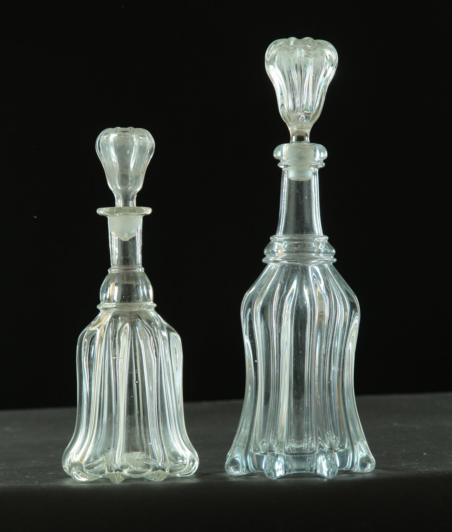 Appraisal: TWO PILLAR MOLD DECANTERS Pittsburgh mid th century Flared bases