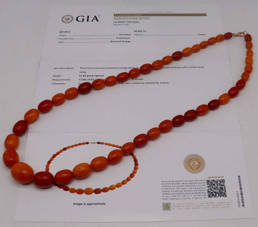 Appraisal: JEWELRY Amber Necklace GIA Report No Vintage graduated amber beaded