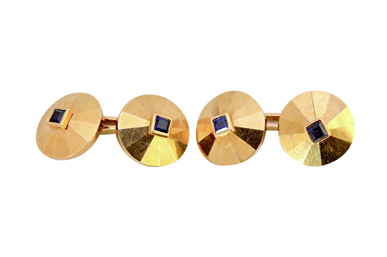 Appraisal: A pair of gold and sapphire set dress cufflinks each