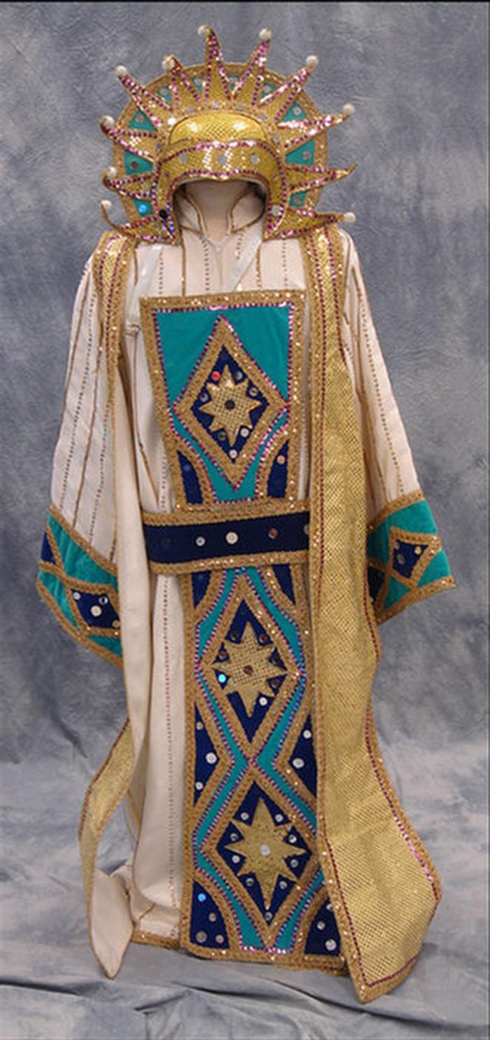 Appraisal: Mummers costume white with gold sequence Aztec sun god Estimate