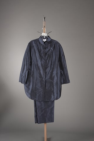 Appraisal: CHADO charcoal deep blue silk dressy slacks suit w signature