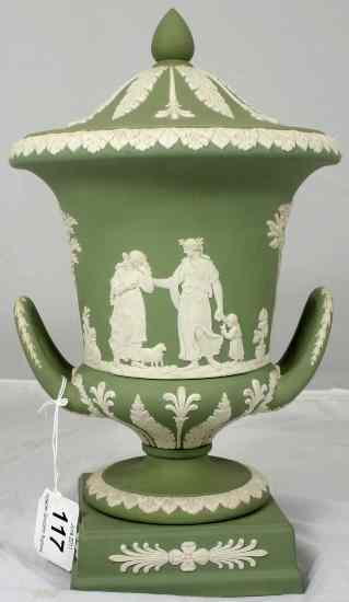 Appraisal: Wedgwood Two Handled Covered Urn and Cover in Green Jasper