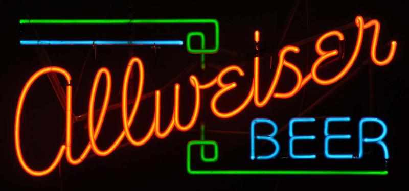 Appraisal: Allweiser Beer Neon Sign Description s Red blue and green