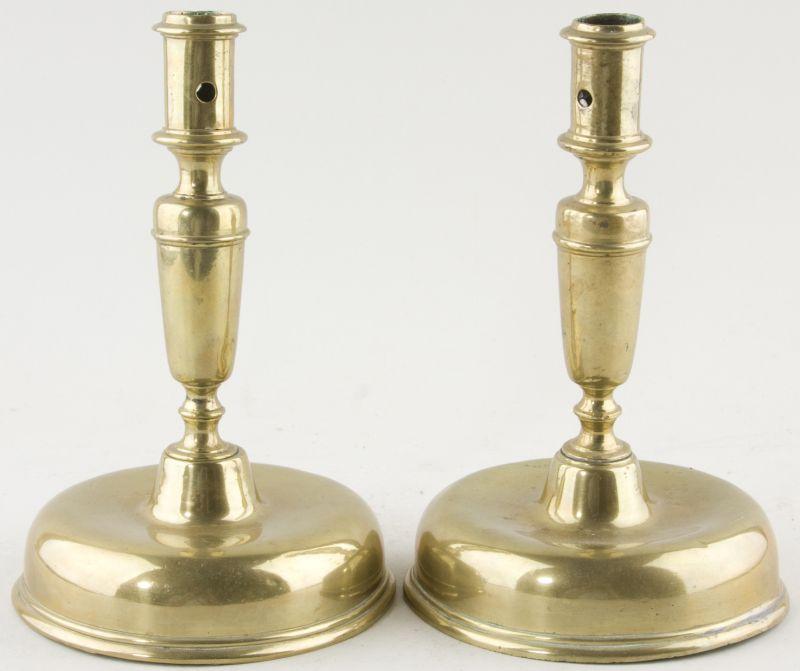 Appraisal: Two Similar Brass Candlesticks ca probably Spanish having a straight