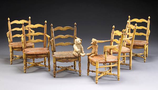 Appraisal: A set of six Louis XVI style painted child's chairs