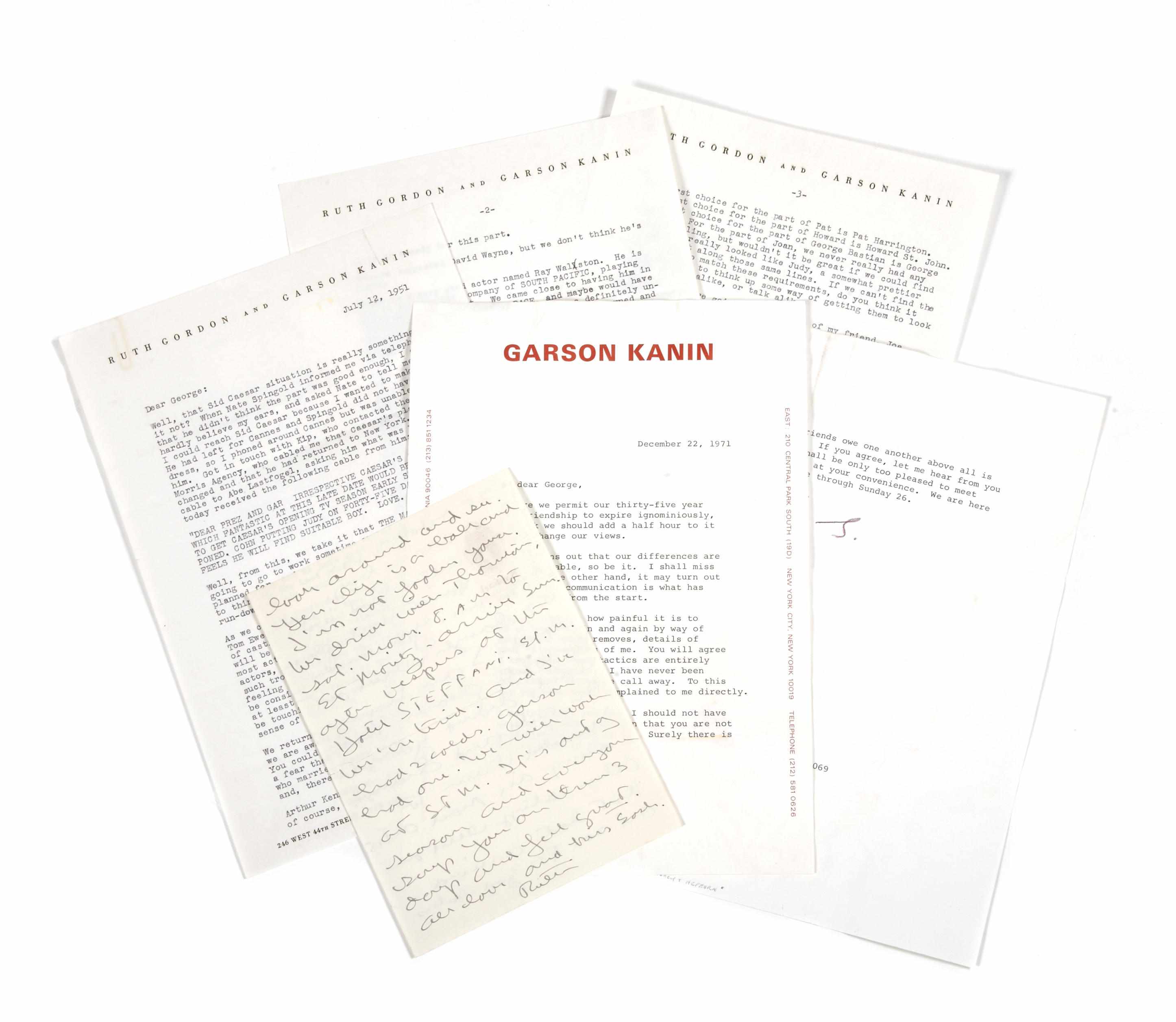 Appraisal: KANIN GARSON - and RUTH GORDON - Autograph Letters Signed