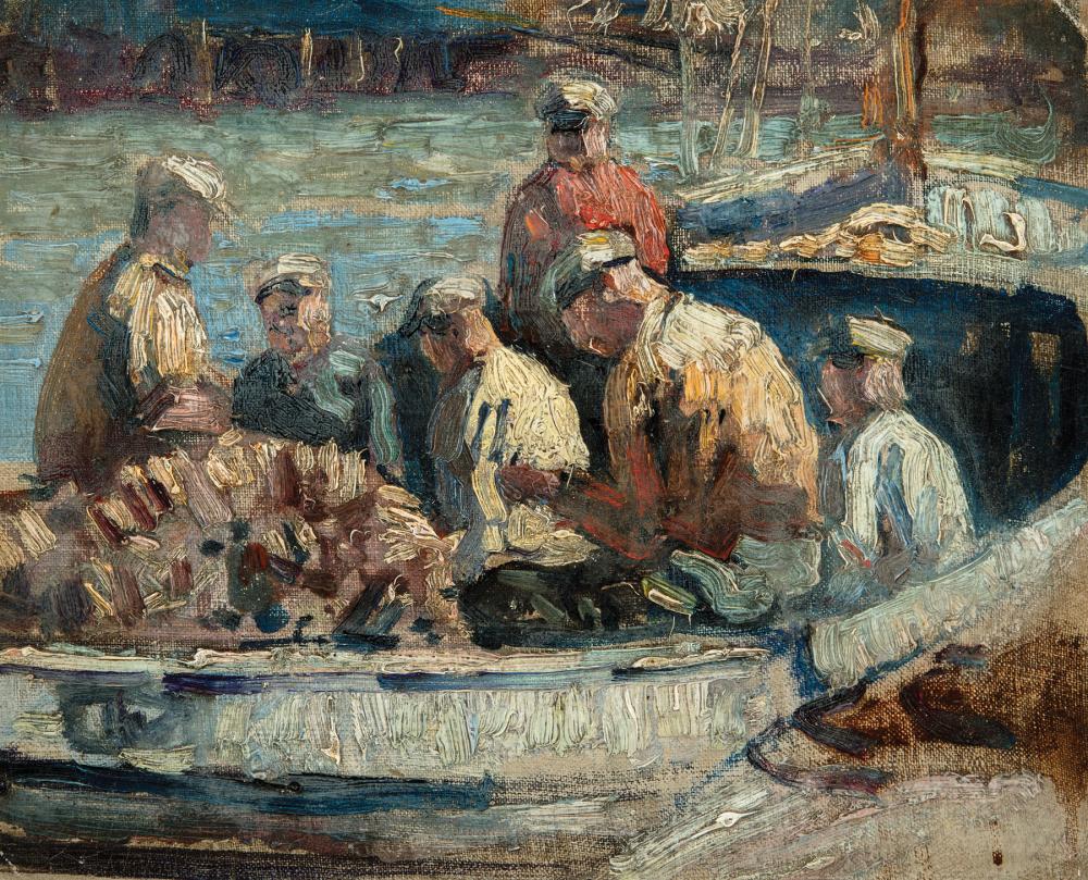 Appraisal: American School th c Fishermen at Work oil on canvas