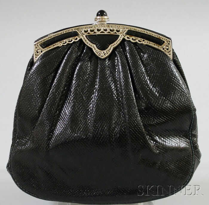 Appraisal: Vintage Judith Leiber Black Karung Skin Purse labeled with white