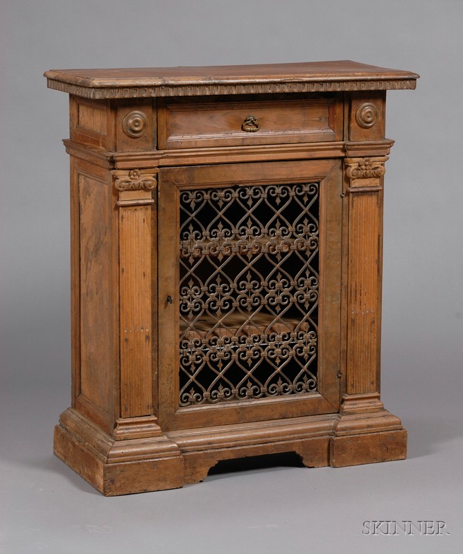 Appraisal: Italian Renaissance Walnut and Wrought-iron Mounted Side Cabinet composed of