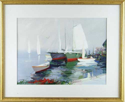 Appraisal: CHARLES C GRUPPE American - SAILBOAT Acrylic on paper colorful