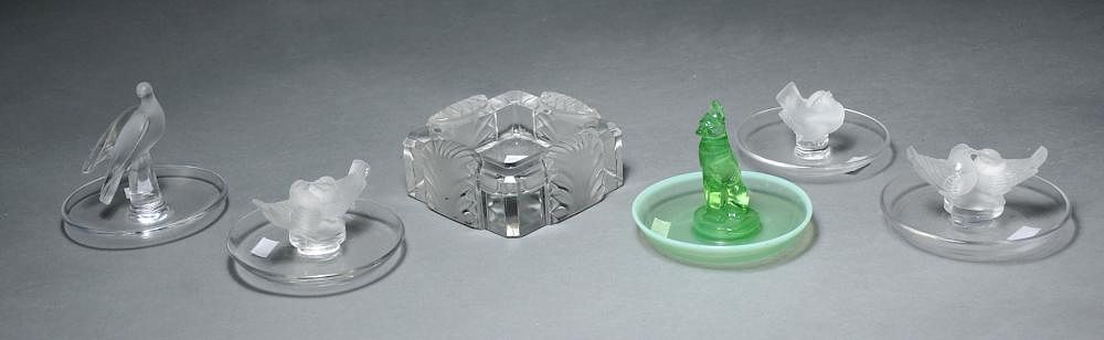 Appraisal: Grouping of six Lalique glass ash trays Grouping of six