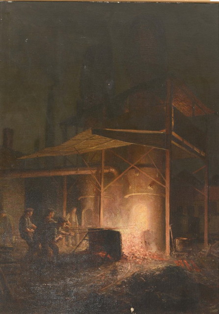 Appraisal: WILLIAM BRASSEY HOLE - Labourers at a smelting works signed