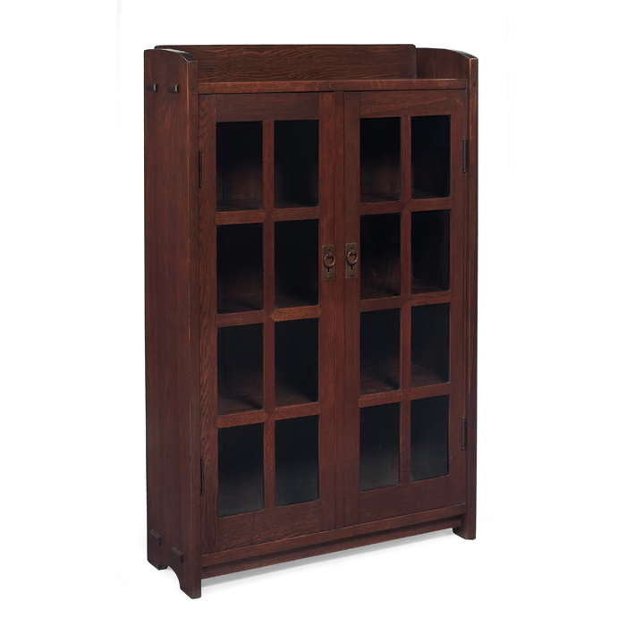 Appraisal: Gustav Stickley bookcase good double-door form with eight panes of