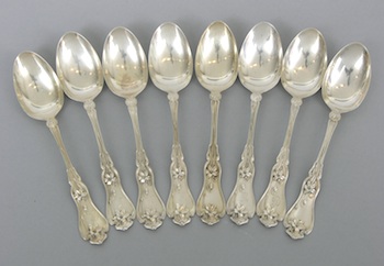 Appraisal: Eight Whiting Violet Sterling Silver Teaspoons Eight sterling silver teaspoons