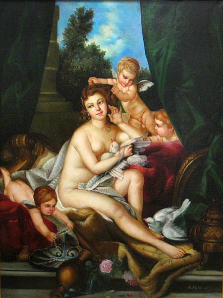 Appraisal: Continental School th Century Venus with cherubs inscribed 'A Fontanesi'