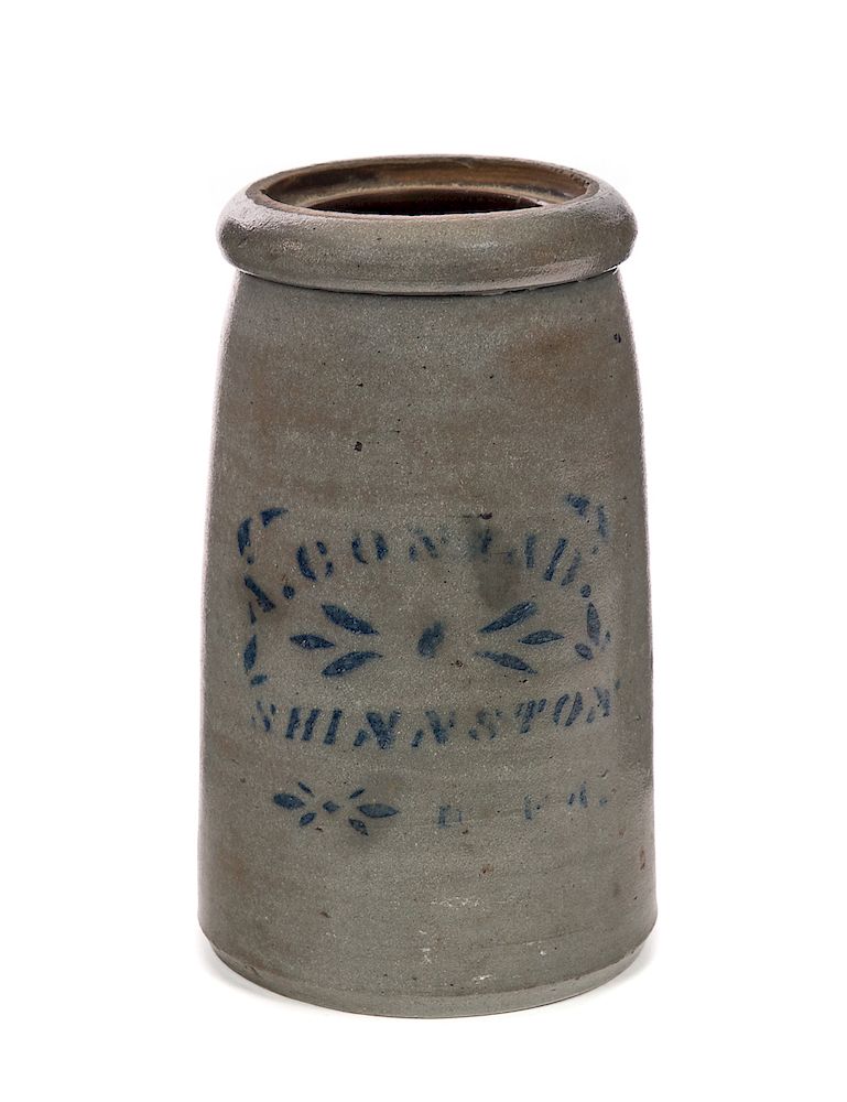 Appraisal: A Conrad Blue Decorated Stoneware Crock Measures tall wide Good