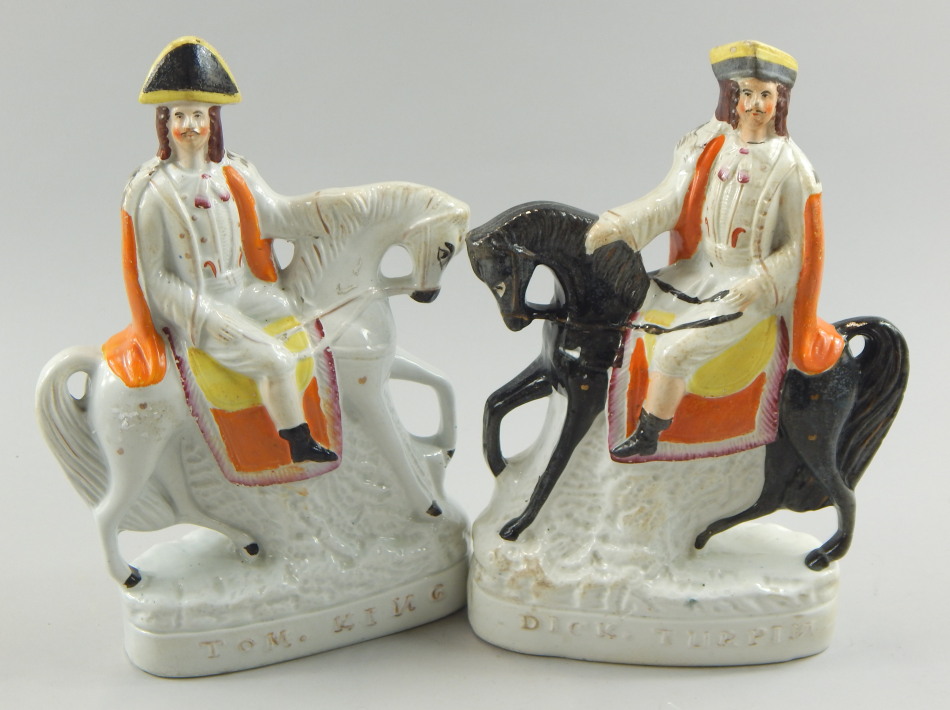 Appraisal: A pair of mid thC Staffordshire flatback figures Dick Turpin