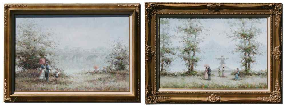 Appraisal: PAIR OF DUBOIS FRENCH LANDSCAPE OIL ON CANVAS PAINTINGS Summer