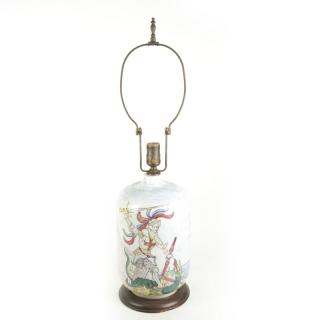 Appraisal: Decorated Figural and Scenic Lamp Ceramic glazed lamp with a