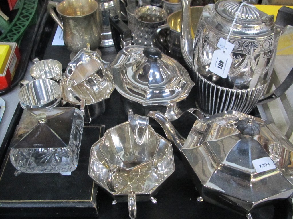 Appraisal: Tray lot of EP - two tea services jam pot