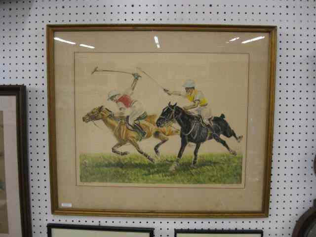 Appraisal: Louis Claude Drypoint Etching of Polo Players '' x ''