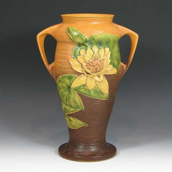 Appraisal: Roseville Water Lily vase in brown Marked Roseville USA -