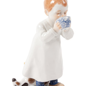 Appraisal: A Meissen Porcelain Figure of a Boy Drinking From Cup