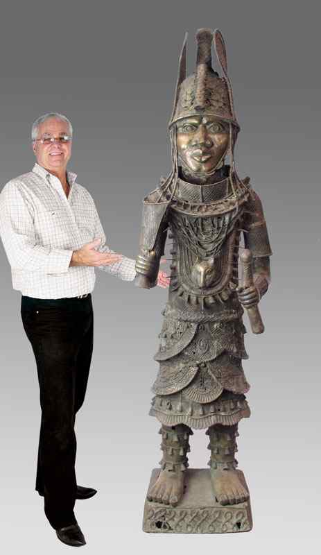 Appraisal: AN IMPORTANT BENIN AFRICAN CAST METAL WARRIOR SCULPTURE Finely detailed