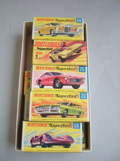 Appraisal: Ten Matchbox superfast die-cast vehicles including Mercury Fire Chief Ferrari