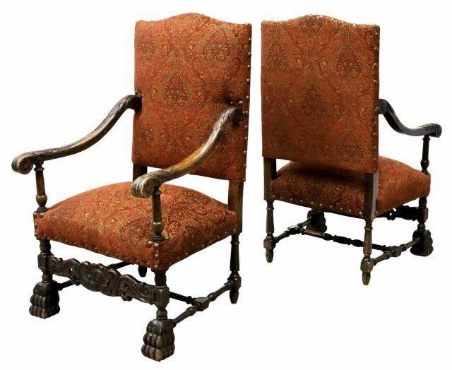 Appraisal: pair Baroque style armchairs early th c each with upholstered