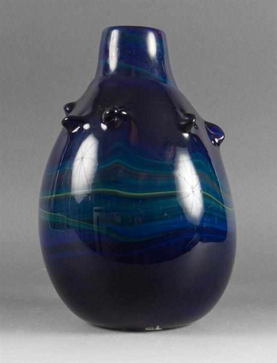 Appraisal: Boyce Lundstrom Studio art glass vase dated opalescent blue glass