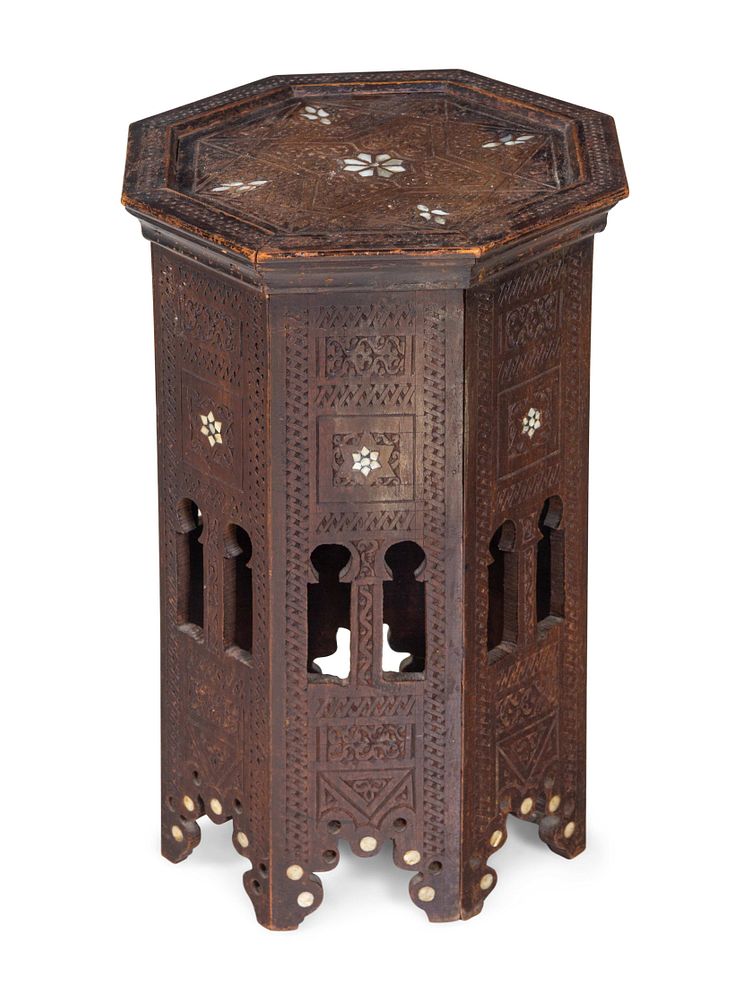 Appraisal: A Syrian Mother-of-Pearl Inlaid Side Table A Syrian Mother-of-Pearl Inlaid