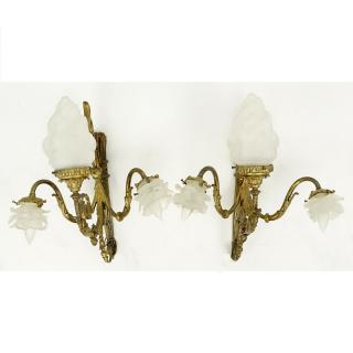 Appraisal: Pair of th Century Gilt Bronze Light Wall Sconces with