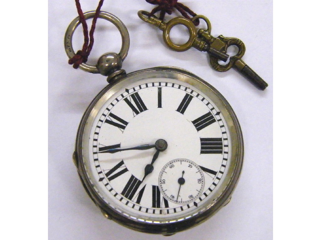 Appraisal: Silver engine turned lever pocket watch with two keys