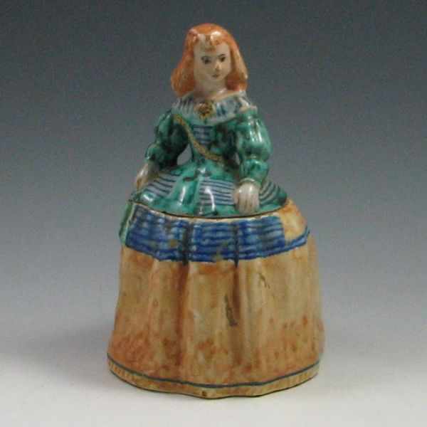 Appraisal: Majolica Woman in Dress Humidor bottom marked several small glaze