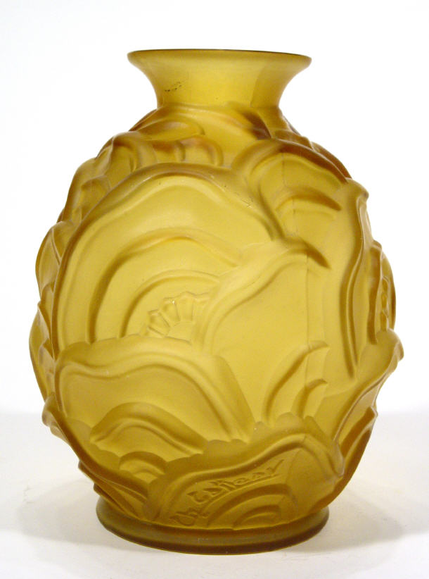 Appraisal: French Art Deco amber glass vase moulded with stylised flowers