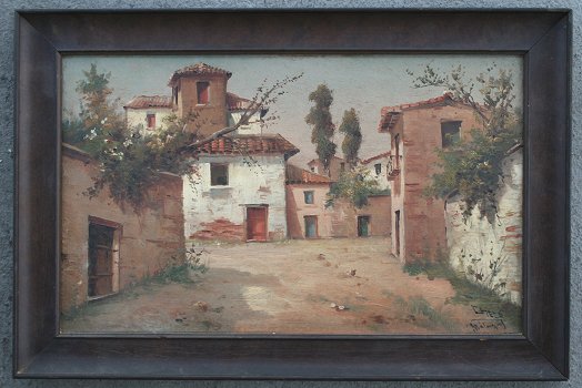 Appraisal: MALAGA SPAIN TOWN SCENE SIGNED CHECA Oil B '' x