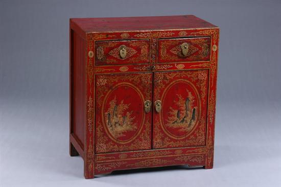 Appraisal: MONGOLIAN RED LACQUERED WALNUT CABINET th century Rectangular top above