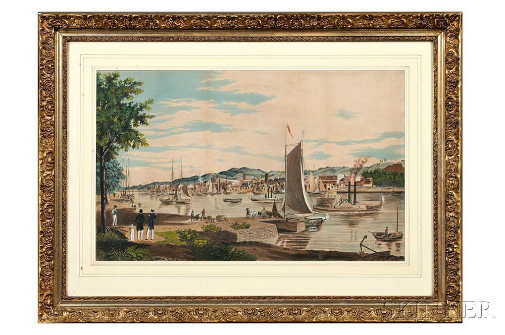 Appraisal: American School Late th Century View of a Bustling Harbor