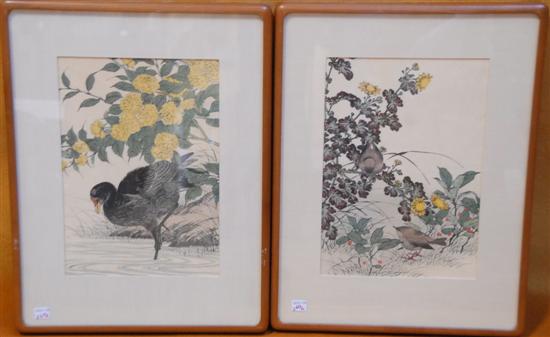 Appraisal: IMAO KEINEN - Two woodblock prints Sparrows in a Flowering