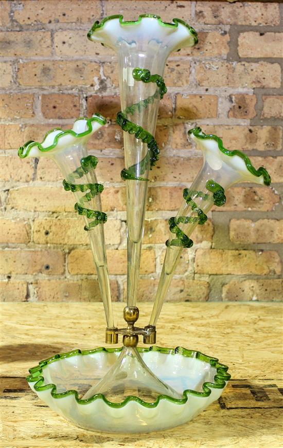 Appraisal: Sale Lot An Opalescent Glass Epergne having three trumpet vases