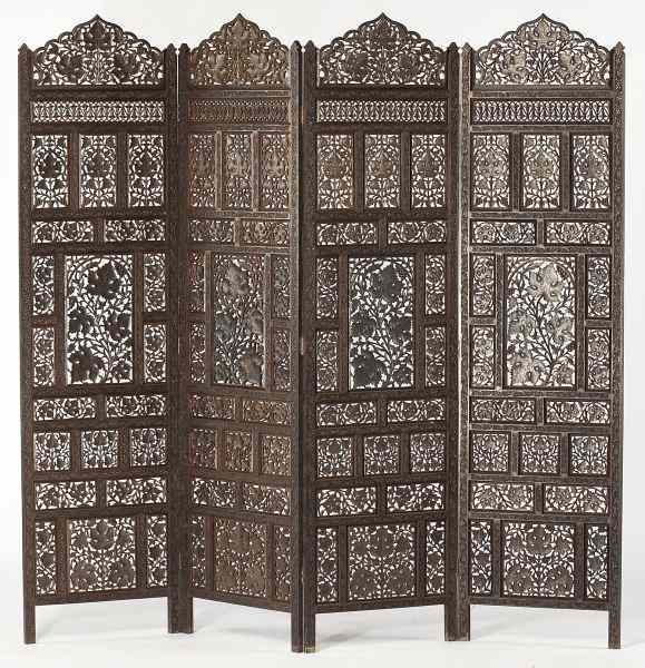 Appraisal: An Indian Carved Floor Screen th century folding panels allover