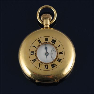 Appraisal: An ct gold half hunting cased pocket watch white enamel