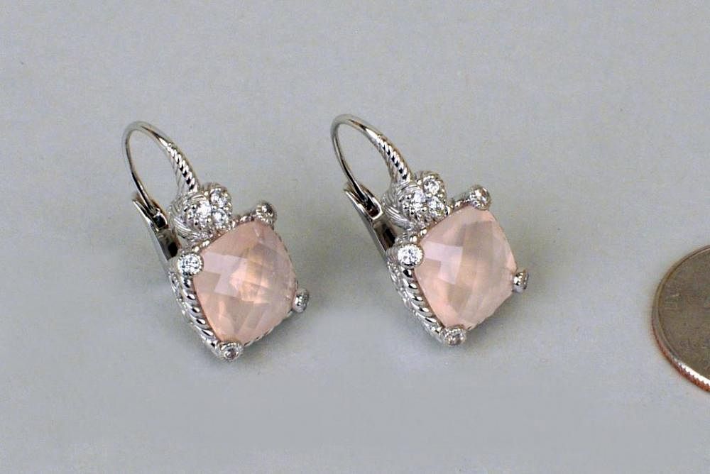 Appraisal: Judith Ripka Sterling Rose Quartz Earrings Pair of Judith Ripka