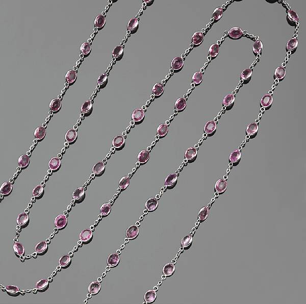 Appraisal: A pink sapphire and k white gold necklace length in