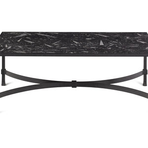 Appraisal: A Contemporary Iron and Fossilized Stone Cocktail Table Height x