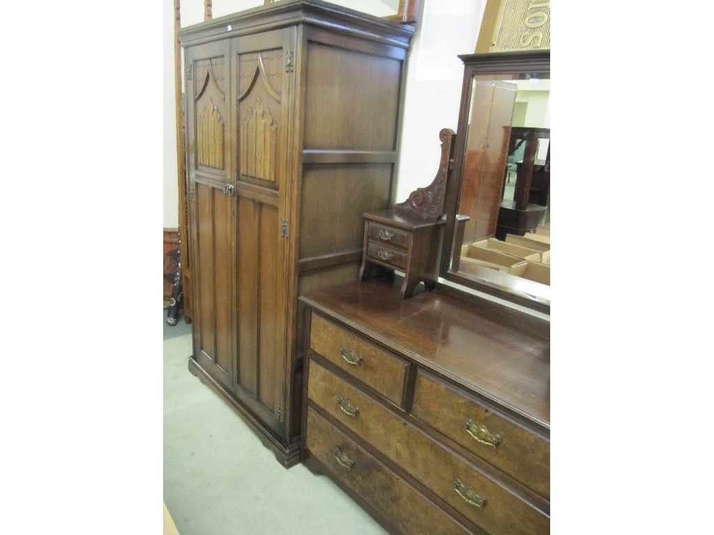 Appraisal: Victorian walnut dressing chest and an oak hall wardrobe